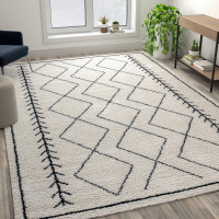 Flash Furniture RC-MS-202012-01-810-GG Geometric Style Bohemian Shag Area Rug - 8' x 10' - Ivory